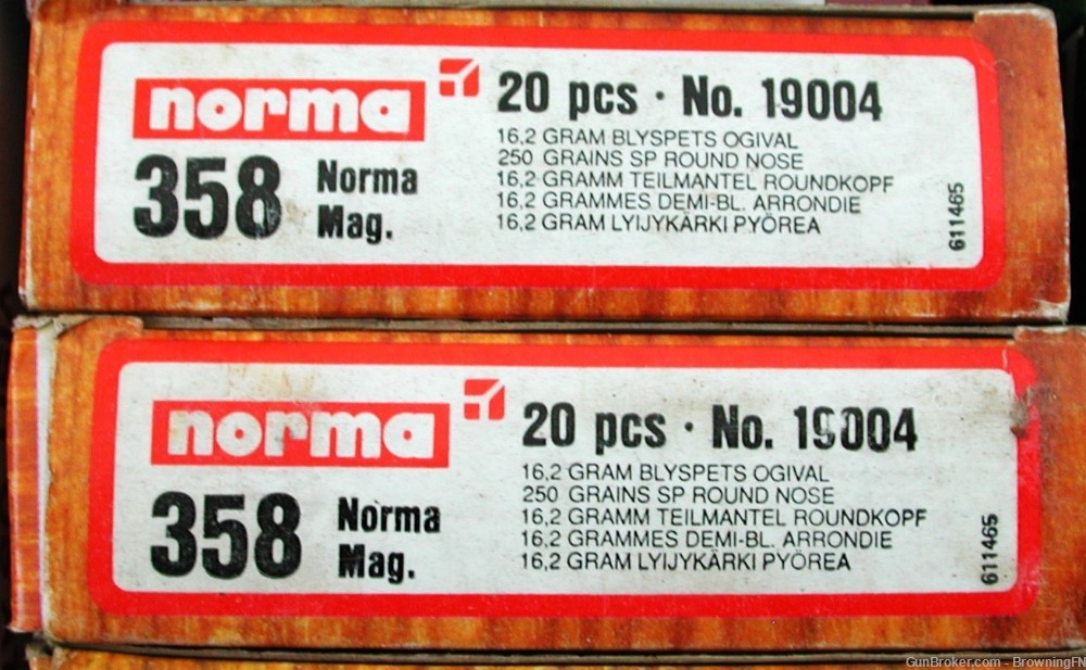 40 (TWO BOXES)  Original Norma .358 Magnum 250 grain Bullet-img-0