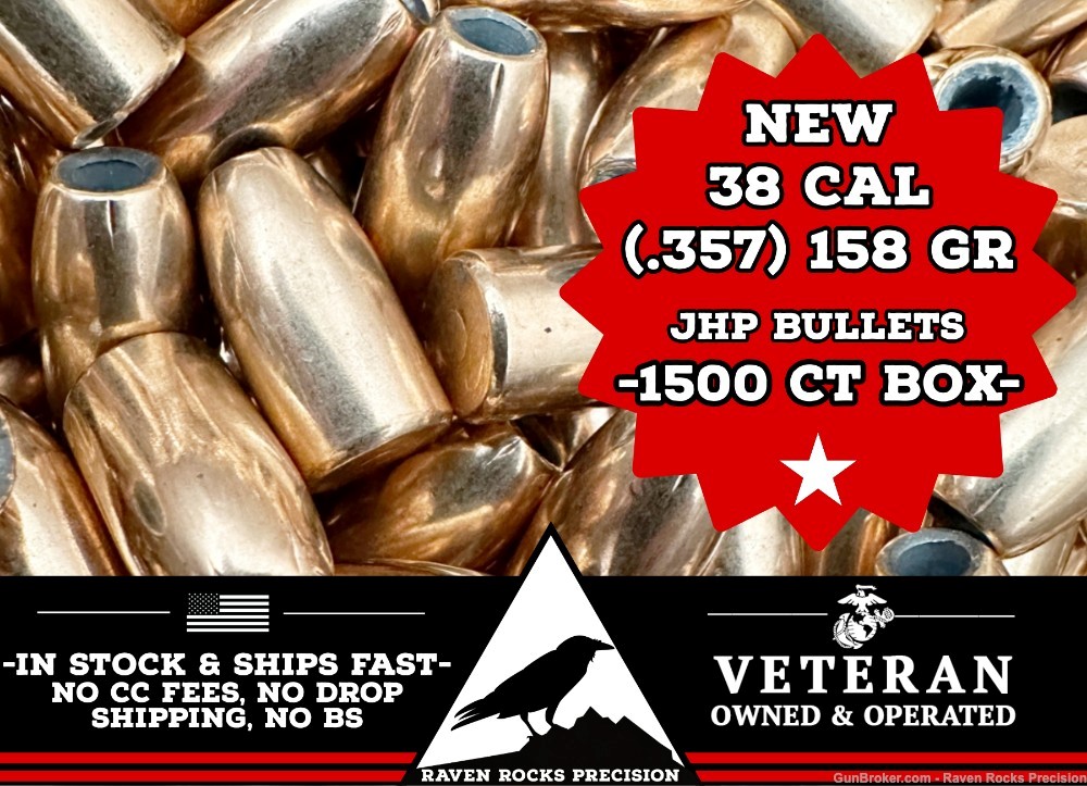 38 Cal (.357) 158gr JHP Bullets - 1500 ct Box - Brand New -img-0