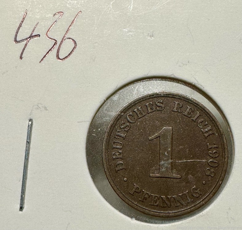 Germany 1 Pfennig 1908-A Wilhelm II Type 2 Small Shield Copper-img-0