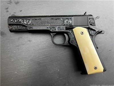 Colt 1911 .45 ACP Engraved Scroll, Blued, RARE Mammoth Grips by Altamont