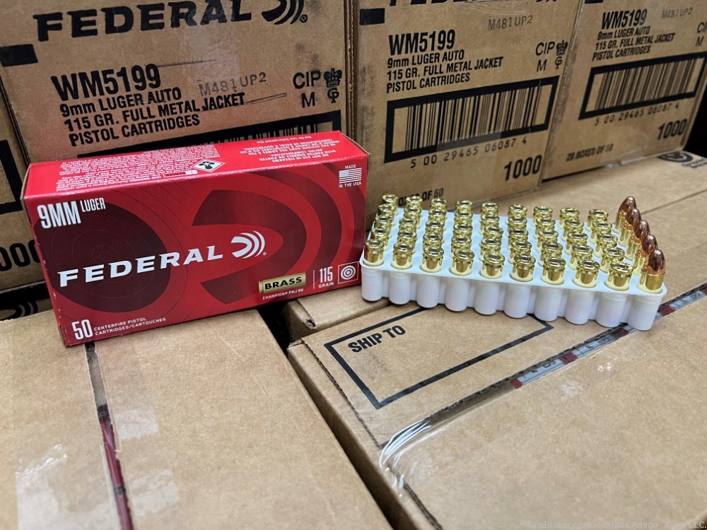 FEDERAL WM5199 9MM LUGER 115GR FMJ 1000 ROUND CASE (50RDS x 20 BOXES) NEW-img-0