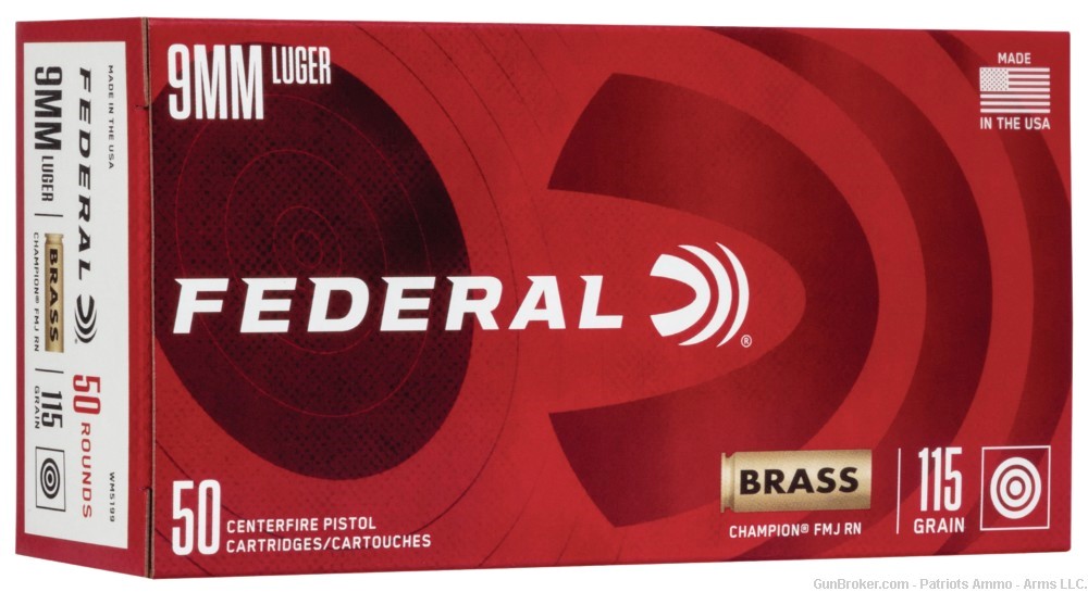 FEDERAL WM5199 9MM LUGER 115GR FMJ 1000 ROUND CASE (50RDS x 20 BOXES) NEW-img-2