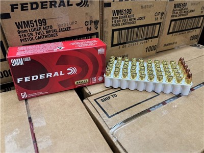 FEDERAL WM5199 9MM LUGER 115GR FMJ 1000 ROUND CASE (50RDS x 20 BOXES) NEW