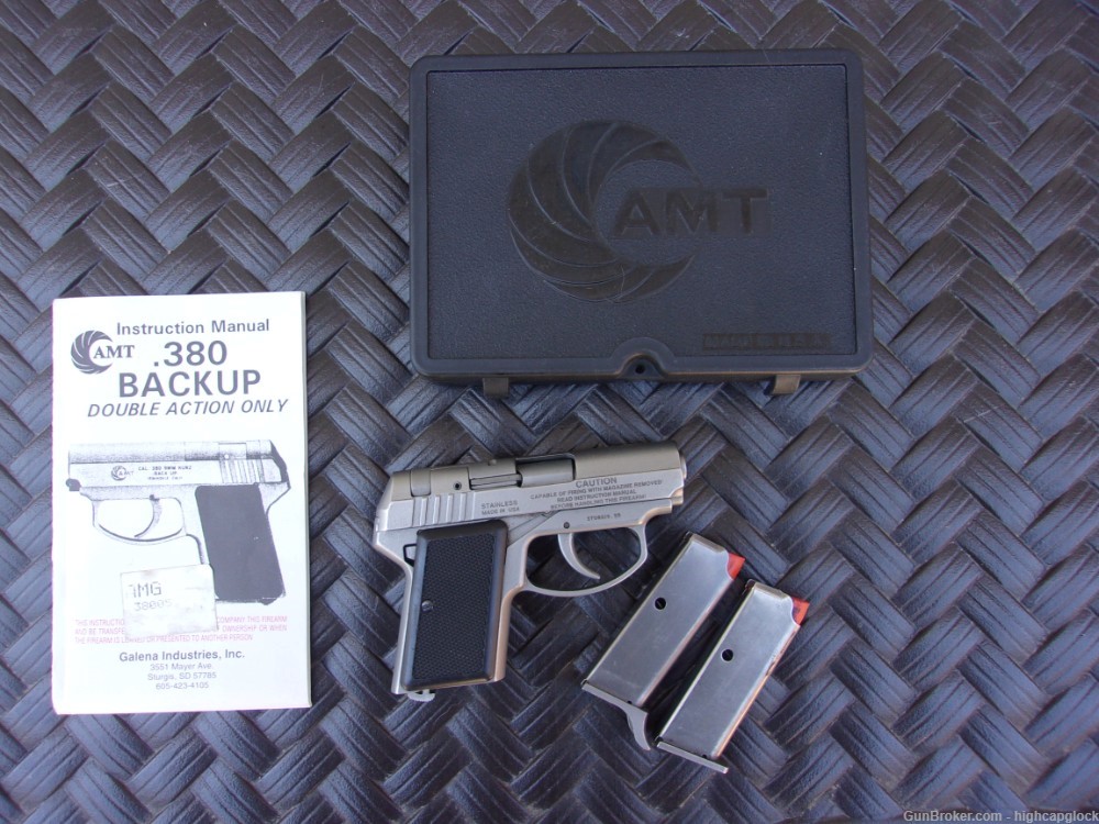 AMT Back Up .380 2.5" Stainless Pistol w/ 2 Mags & Box $1START-img-1