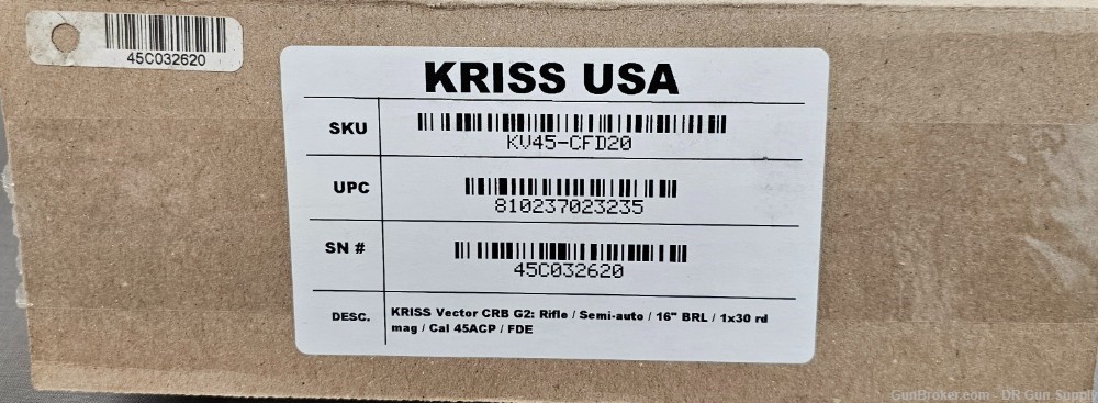 Kriss Vector CRB G2 45 Acp 16" 30RD KV45CFD20 FDE NO CC FEE FREE SHIP!-img-3