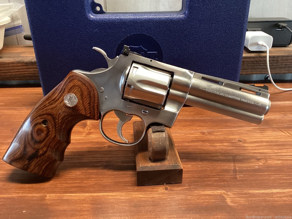 1995 Colt Python Stainless Steel .357 Mag 4” w/box Wood Grips Bright Bore-img-3