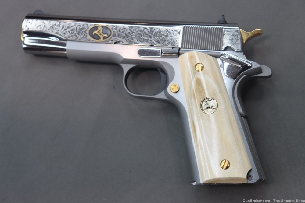 Colt Govt Model 1911 Pistol 38 SUPER Gold Scroll ENGRAVED Genuine IVORY 70-img-46