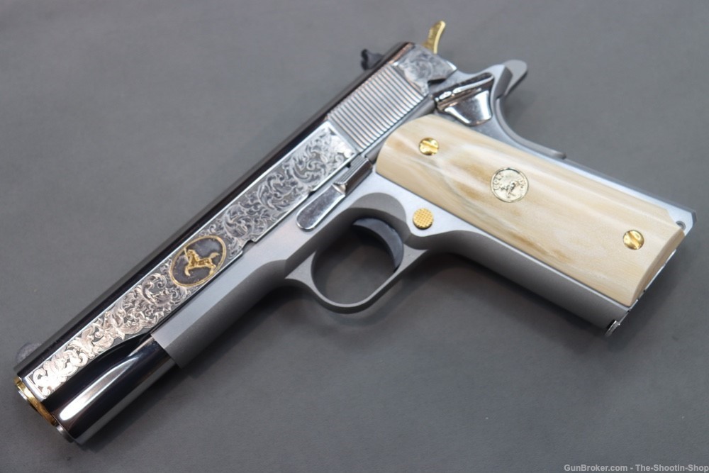 Colt Govt Model 1911 Pistol 38 SUPER Gold Scroll ENGRAVED Genuine IVORY 70-img-0