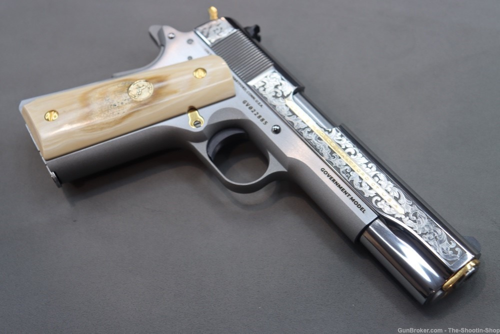 Colt Govt Model 1911 Pistol 38 SUPER Gold Scroll ENGRAVED Genuine IVORY 70-img-14