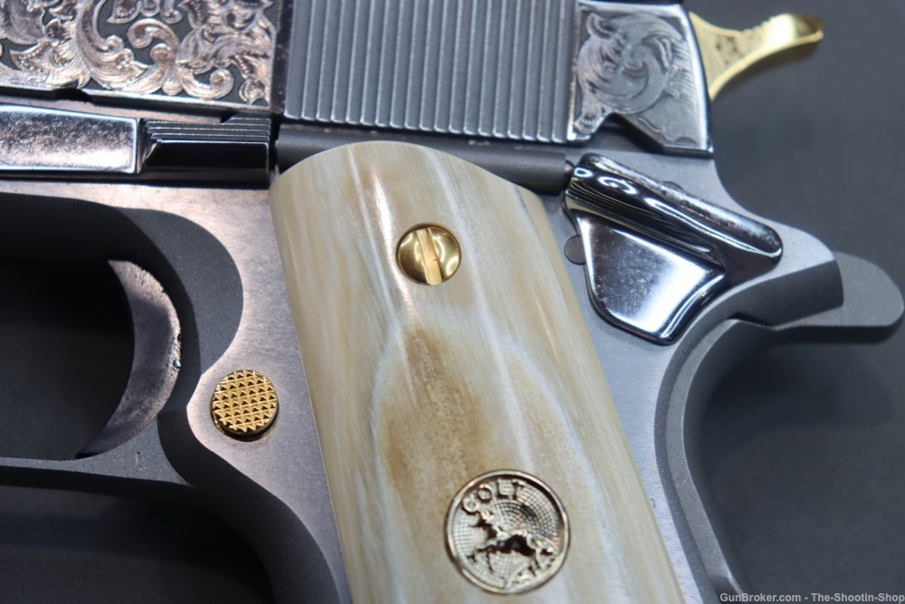 Colt Govt Model 1911 Pistol 38 SUPER Gold Scroll ENGRAVED Genuine IVORY 70-img-10