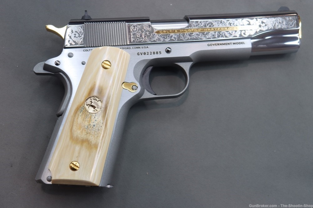 Colt Govt Model 1911 Pistol 38 SUPER Gold Scroll ENGRAVED Genuine IVORY 70-img-47