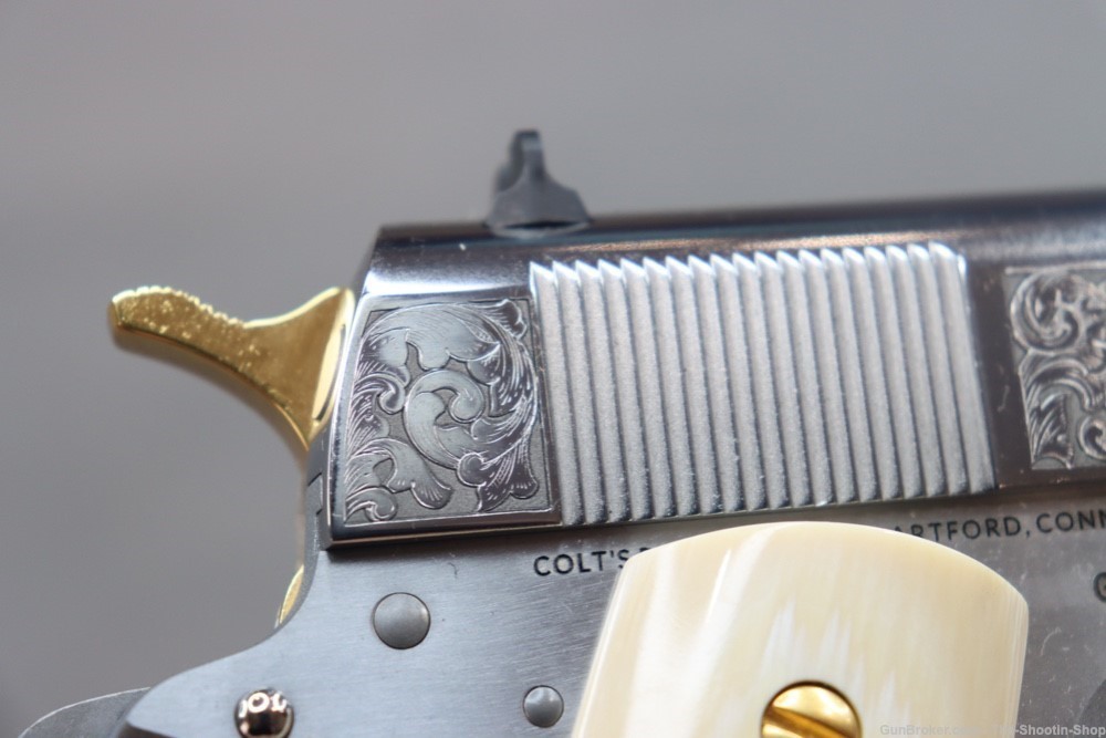 Colt Govt Model 1911 Pistol 38 SUPER Gold Scroll ENGRAVED Genuine IVORY 70-img-38