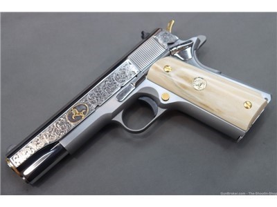 Colt Govt Model 1911 Pistol 38 SUPER Gold Scroll ENGRAVED Genuine IVORY 70