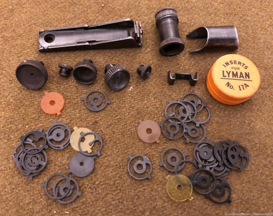 Large lot Lyman and Marbles sight parts and inserts tang target Olympic etc-img-0