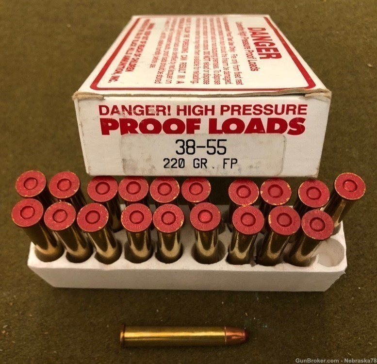 Rare full box Black Hills .38-55 high pressure proof loads 220gr FP ammo -img-0