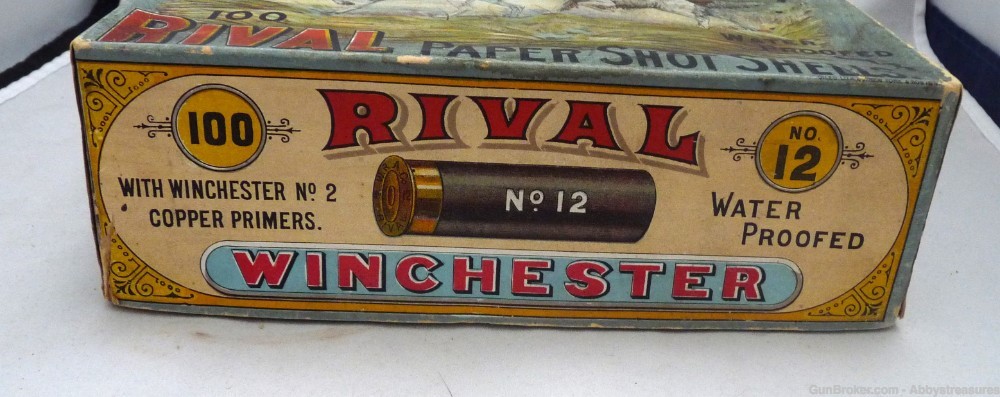 Winchester 100 shot shell Christmas box Rival 12 Ga antique lithograph dogs-img-2