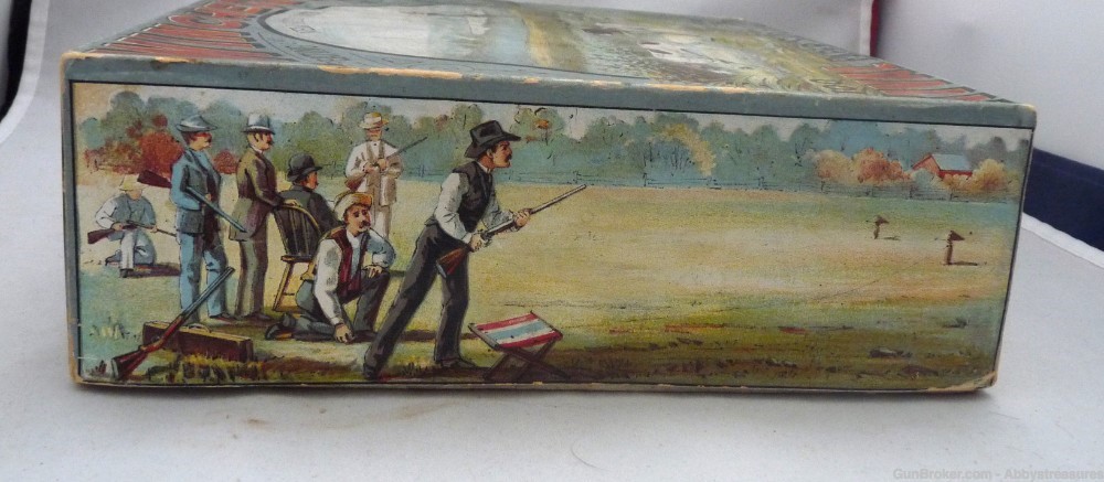 Winchester 100 shot shell Christmas box Rival 12 Ga antique lithograph dogs-img-3