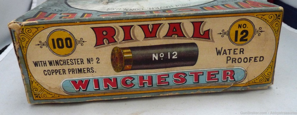 Winchester 100 shot shell Christmas box Rival 12 Ga antique lithograph dogs-img-4