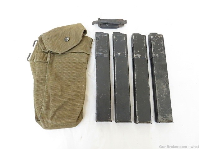 4 STEN SMG 32rd 9mm Magazines + Magazine Loader & Carry Pouch-img-0