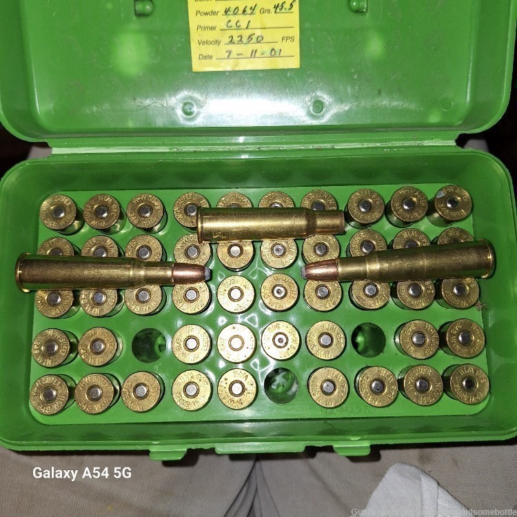(45) rounds (5) brass reloaded 348 Winchester with data -img-0