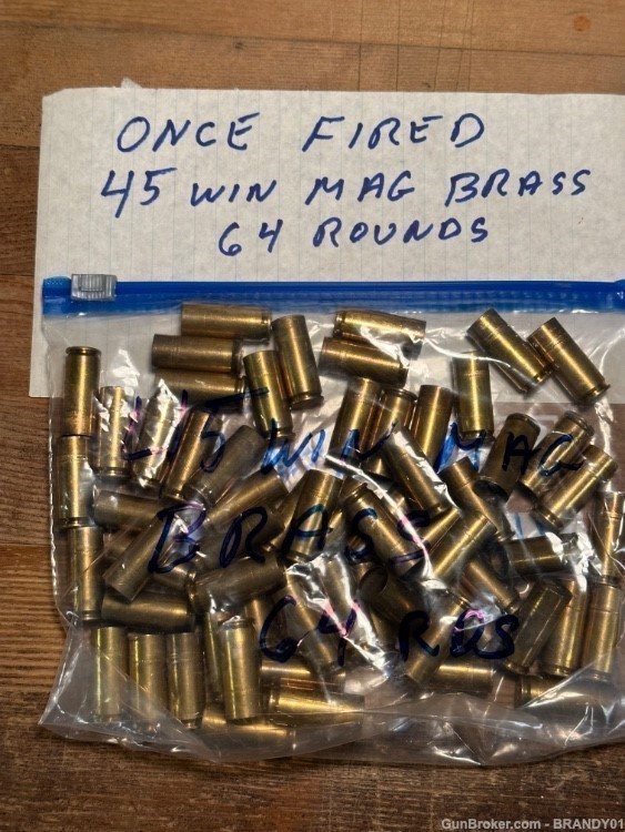 ONCE FIRED 45 WINCHESTER MAGNUM BRASS-img-0