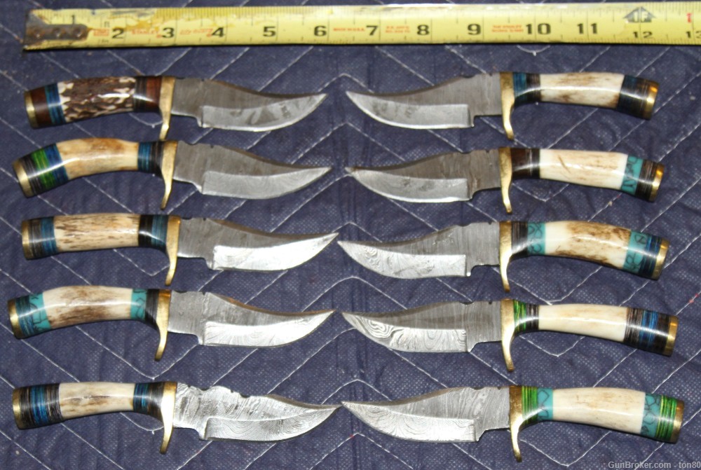 10 CUSTOM HAND MADE DAMASCUS KNIVES WITH STAG HANDLES WITH LEATHER 2004-2-img-0