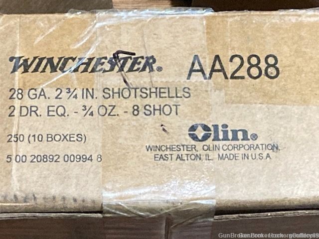250 Rounds Winchester AA Target 28Ga 2.75" 3/4Oz 2DR #8 AA288-img-0