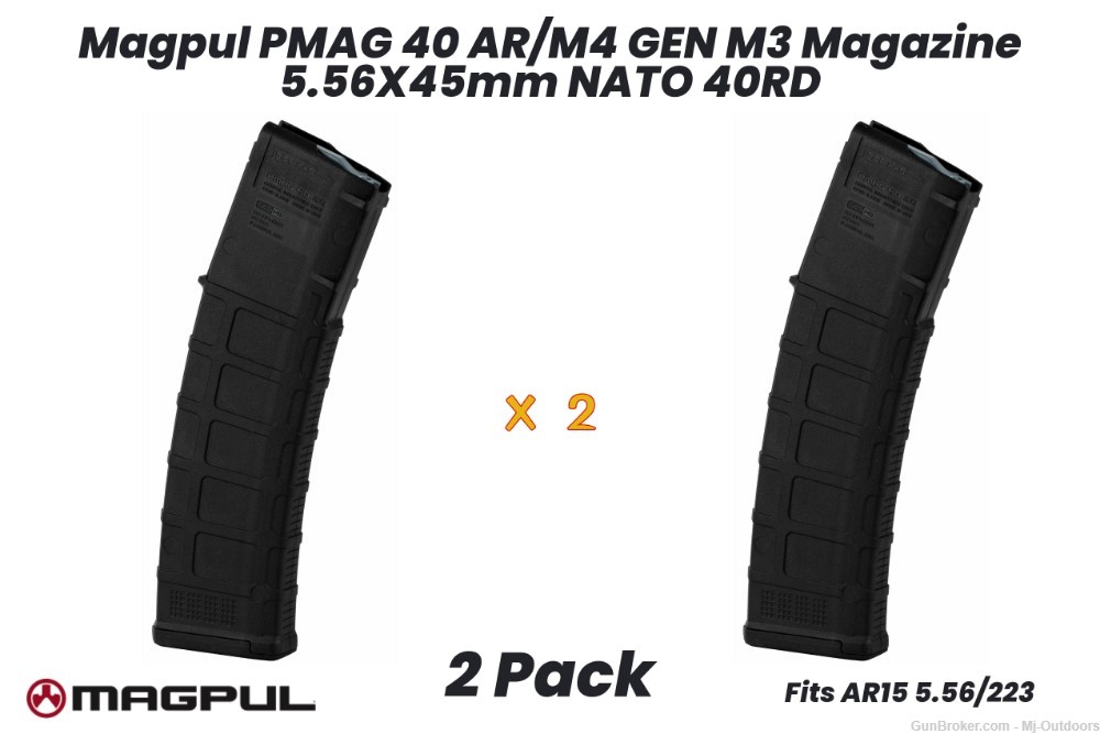Magpul PMAG MAG233-BLK Rifle Magazine .223 Rem/5.56 NATO Black 40rd 2pack-img-0