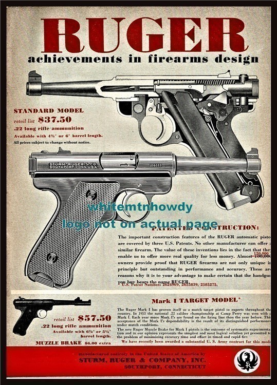 1956 RUGER Standard Model Pistol w/Cutaway View PRINT AD-img-0