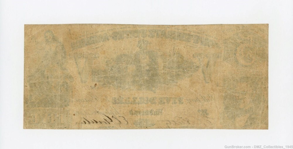 Civil War Era $5 CSA Confederate Note Money Currency-img-1