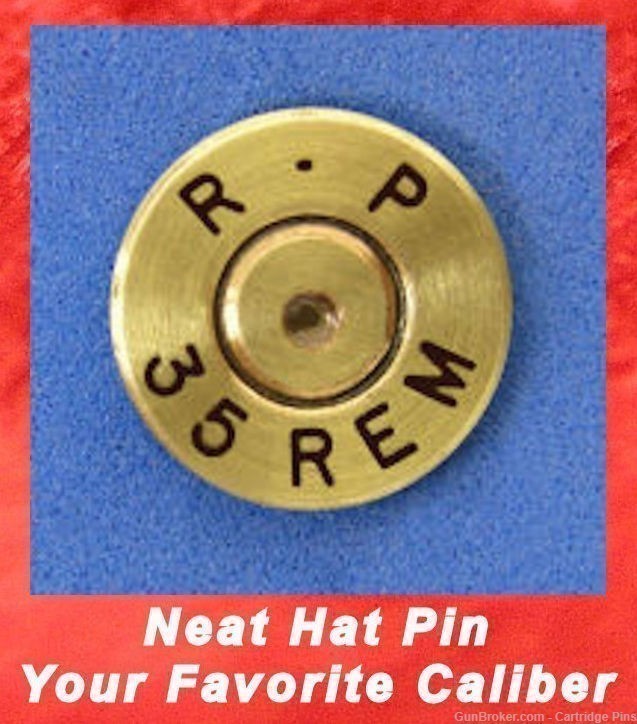 Remington R-P   35 REM  Brass Cartridge Hat Pin  Tie Tac  Ammo Bullet-img-0
