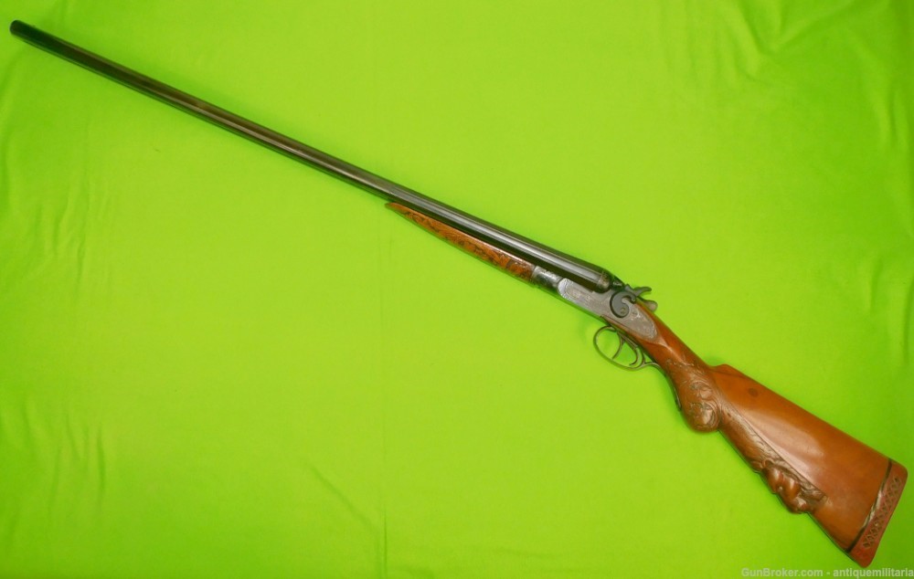 Vintage US Walters & Son Double Barrel 12 Gauge Shotgun Rifle Carved wood-img-1