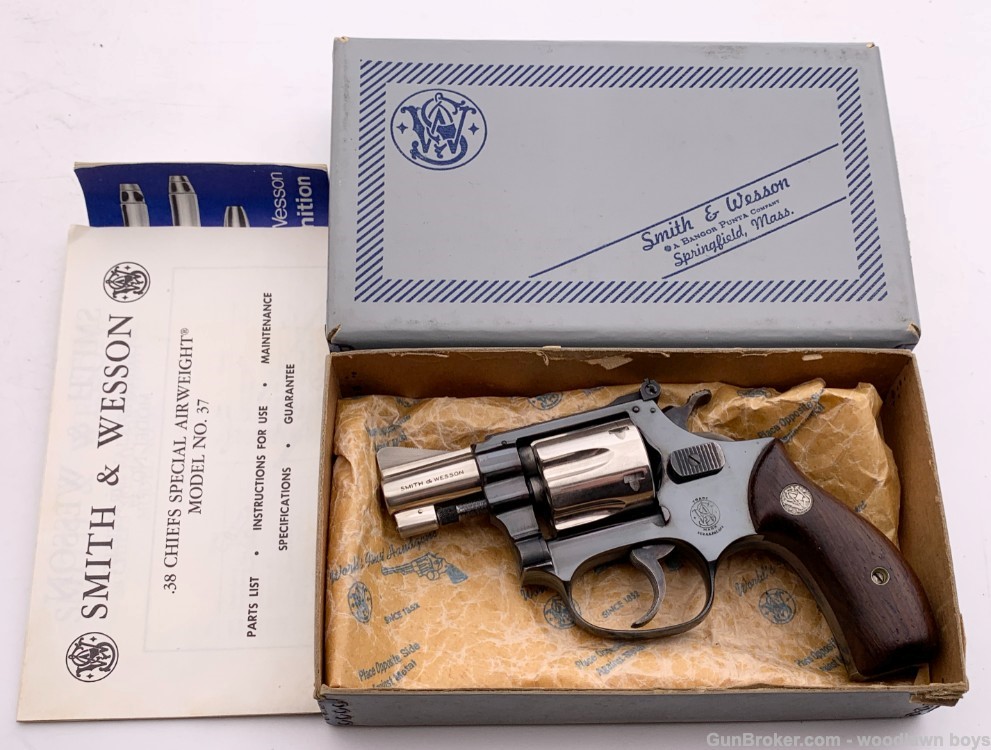 S&W 2" BLUE/NICKEL PINTO MOD 37 CHIEF SPL AIRWEIGHT .38 SPECIAL SILVER BOX-img-30