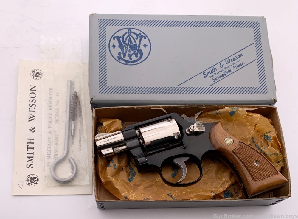 S&W 2" BLUE/NICKEL PINTO MOD 12-2 AIRWEIGHT .38 SPECIAL W/ ORIG BOX-img-0