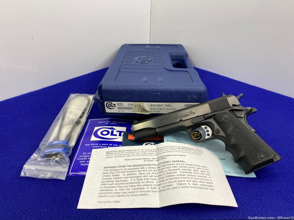 2003 Colt Government 1991 .45 ACP Blue *SLICK COLT WITH CASE & MANUAL*-img-0