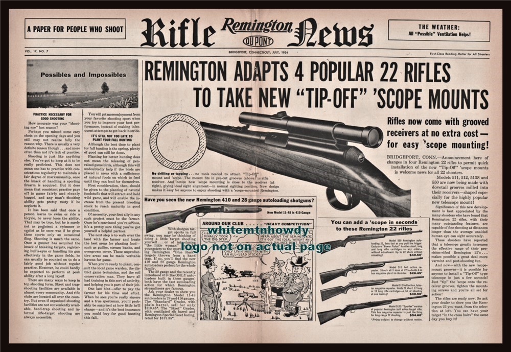 1954 REMINGTON New Tip-Off Scope Mounts for .22 Rifle Centerfod AD-img-0