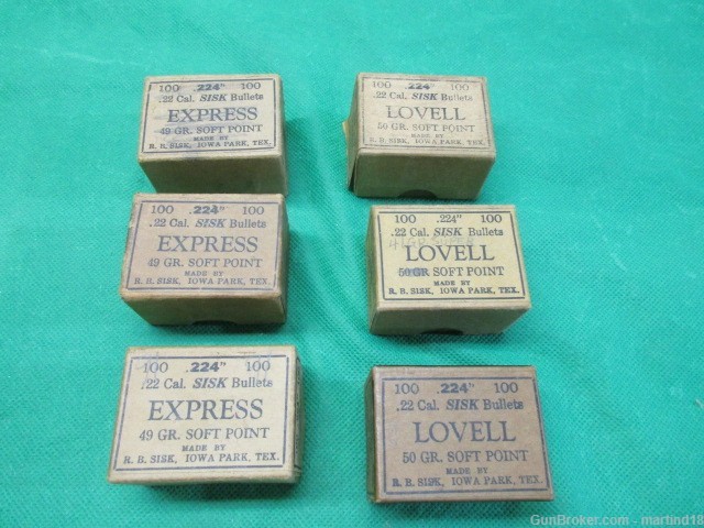6 Boxes containing about 550Rds Sisk Express & Lovell Bullets .224 22-img-0