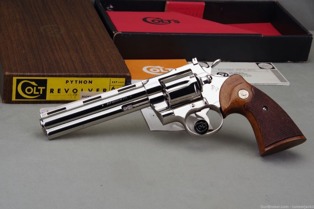 Exceptional & Scarce 1969 Colt Python 357 Magnum 6'' Nickel NIB-img-0