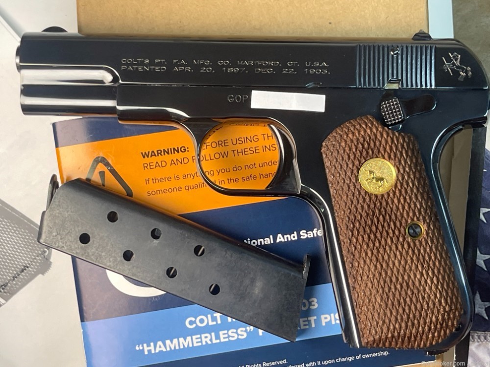 Colt 1903 Hammerless 32 ACP New in Box Reissue Royal Blue High Polish -img-2