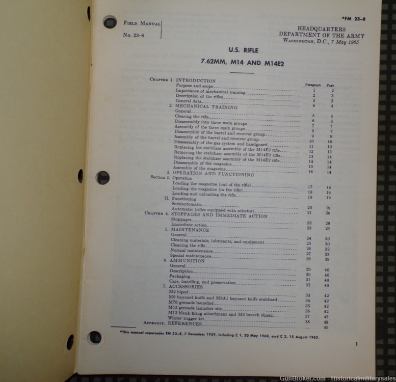 1965 US Army FM 23-8 7.62mm M14 & M14E2 Rifle Field Manual-img-1