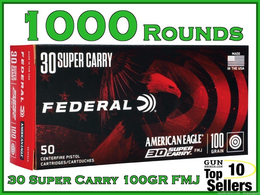 Federal American Eagle 30 Super Carry 100 GR FMJ Ammo AE30SCA 1000CT-img-0