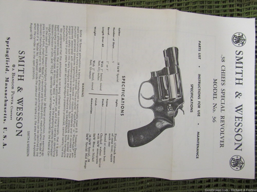 Smith & Wesson S&W Model 36 Chiefs Special .38 Spl. 2" Flat Latch-img-1