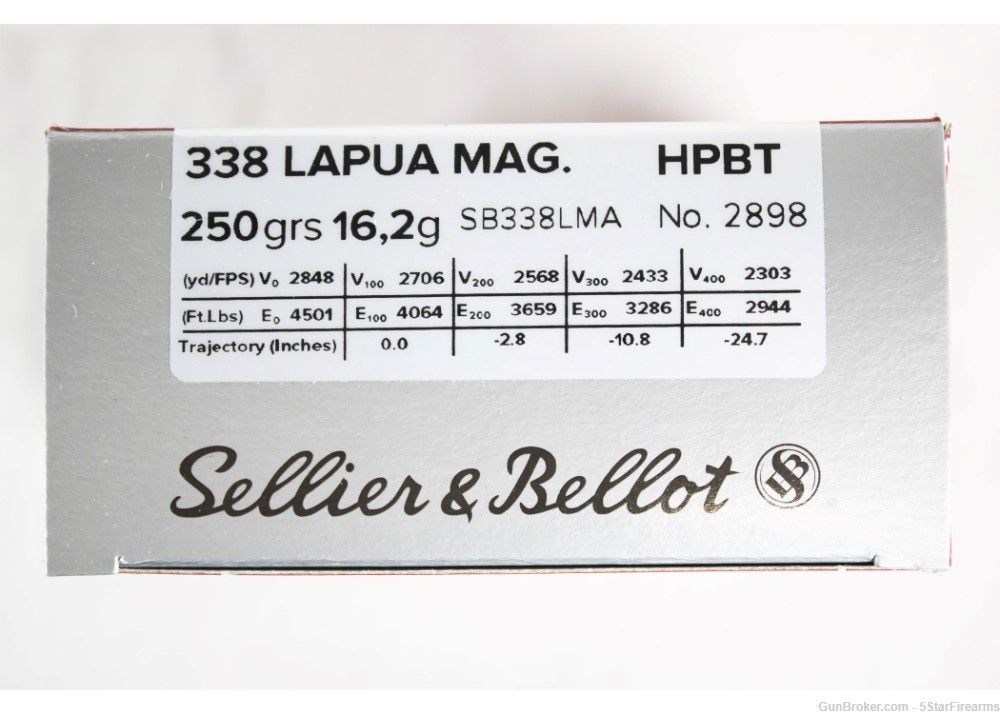 Sellier & Bellot .338 Lapua Mag 250gr HPBT 5 Boxes LAYAWAY AVAILABLE!-img-1