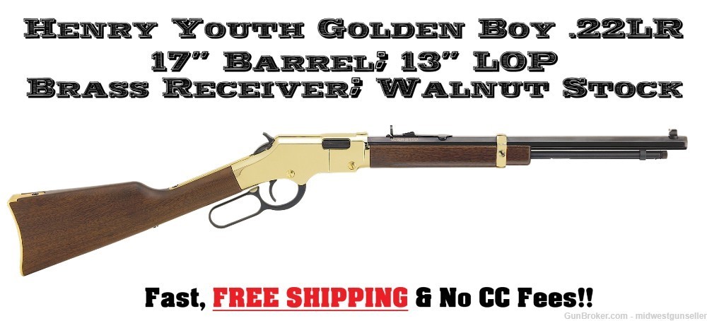 Henry Golden Boy YOUTH Lever Action Rifle .22LR 22 LR Short 17" Bbl 13" LOP-img-0