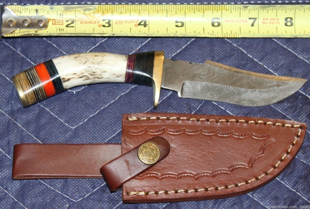 CUSTOM HANDMADE DAMASCUS KNIFE STAG HANDLE 803-img-0
