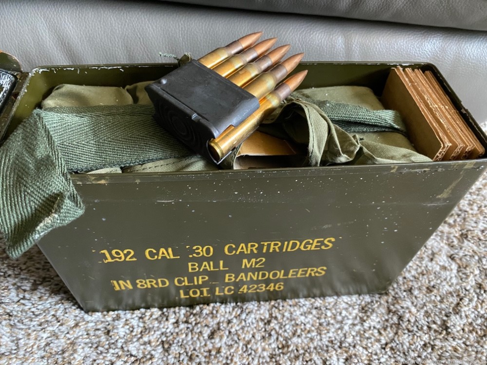 192 Rd US Gi  LC .30-06 M2 Ball in 8rd M1 Garand Clips in Bandoleers 1967-img-0