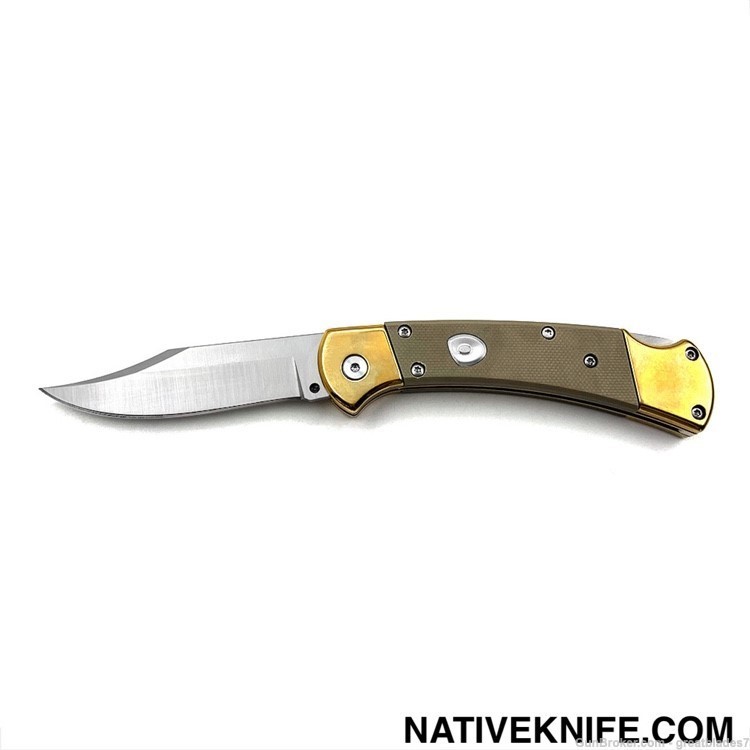 Buck Style Folding Hunter Auto Knife G-10 Desert Tan Handle FREE SHIPPING!-img-4