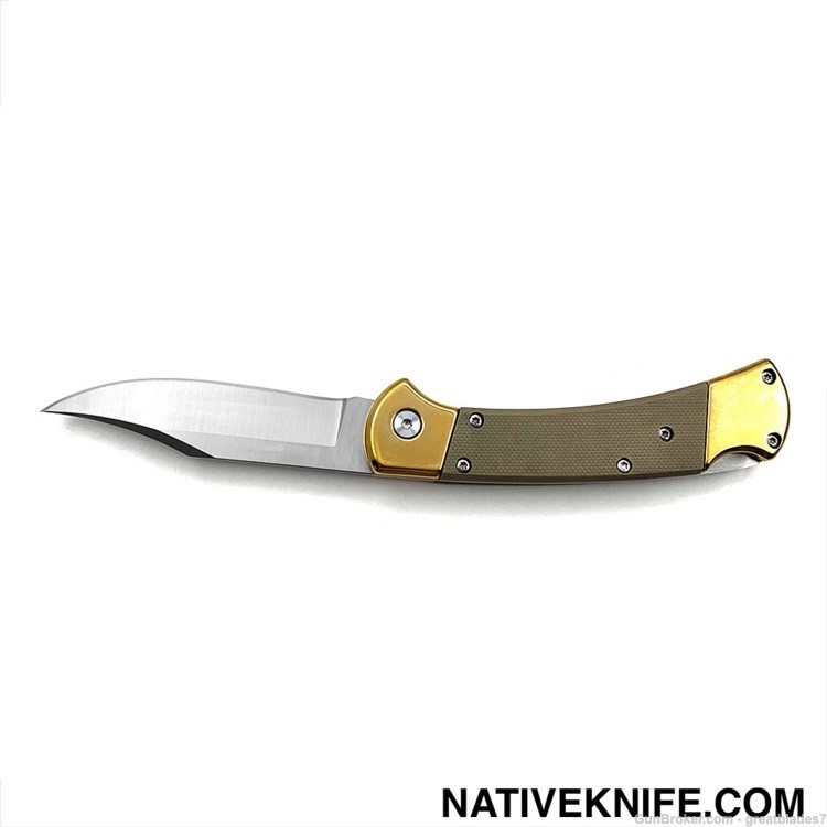 Buck Style Folding Hunter Auto Knife G-10 Desert Tan Handle FREE SHIPPING!-img-3