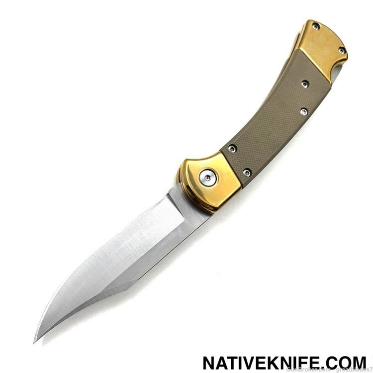 Buck Style Folding Hunter Auto Knife G-10 Desert Tan Handle FREE SHIPPING!-img-1