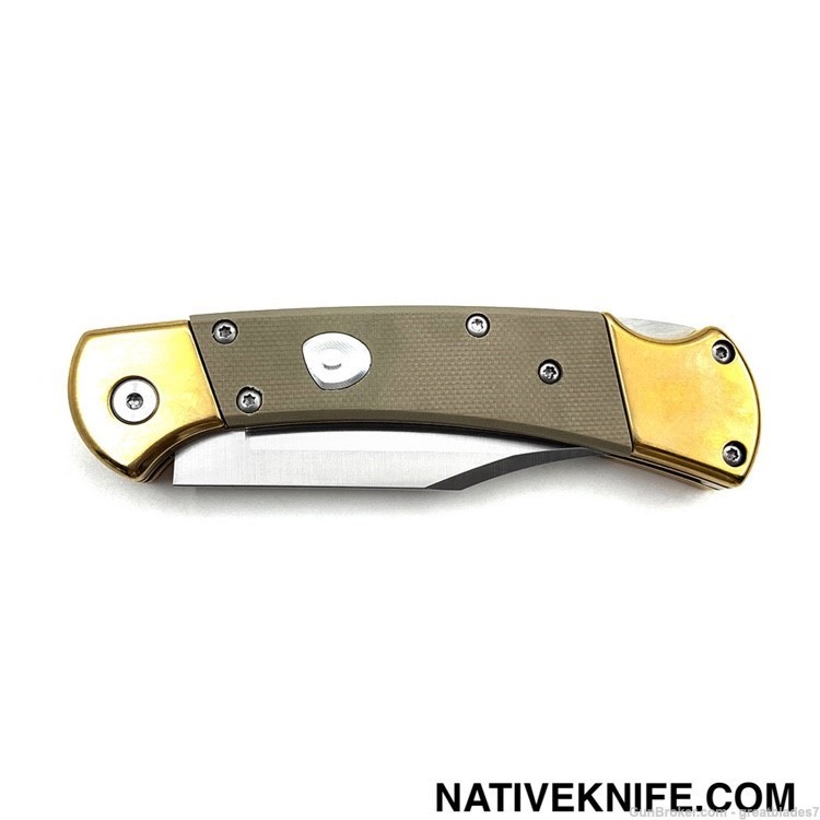 Buck Style Folding Hunter Auto Knife G-10 Desert Tan Handle FREE SHIPPING!-img-2